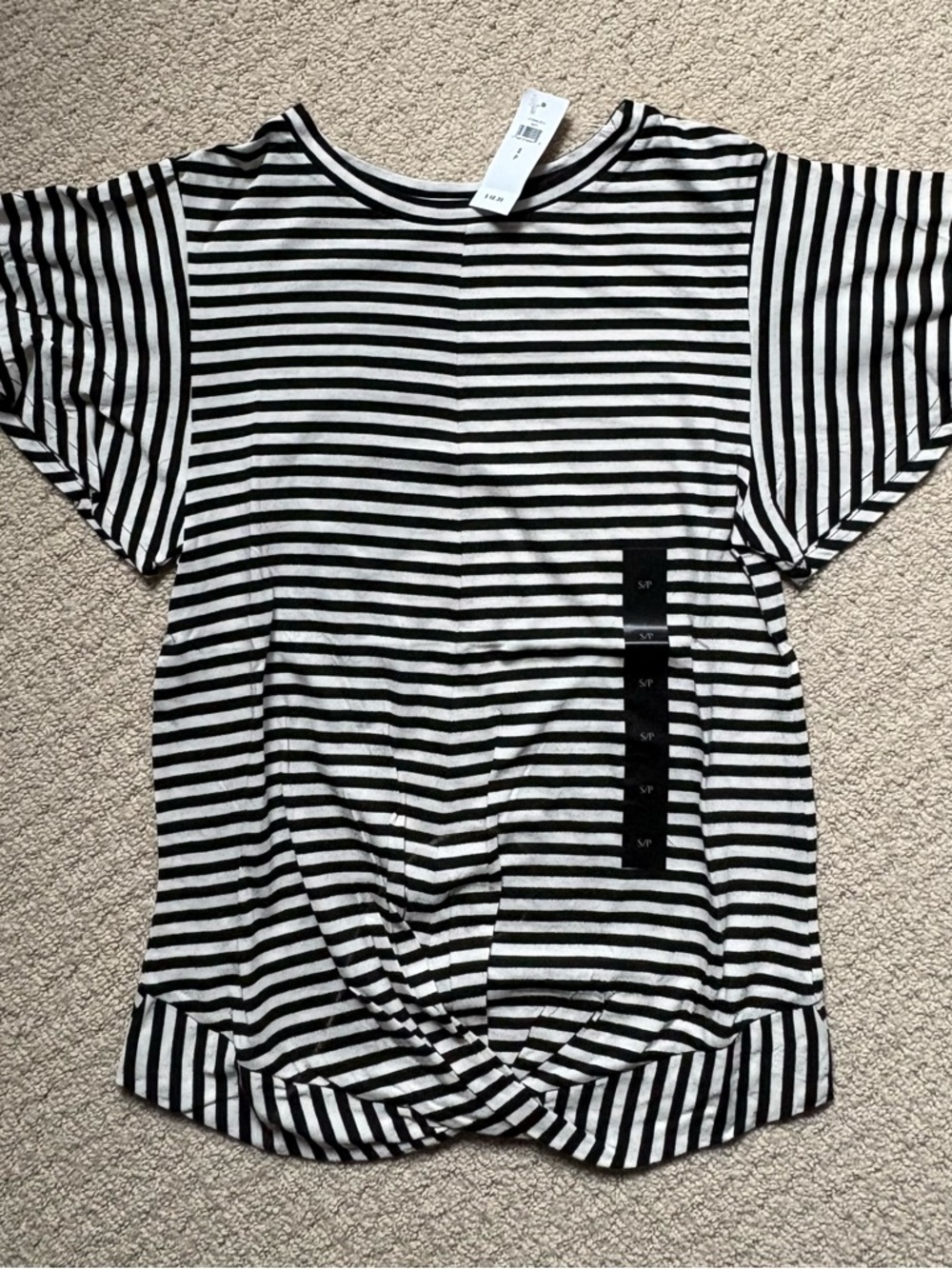 Banana Republic Factory Black & White Striped Twist-Front flutter sleeve Tee